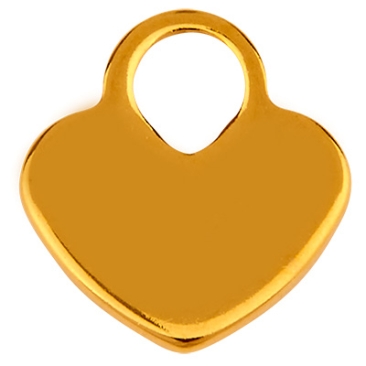 Stainless steel pendant, heart, gold-coloured, 11 x 10 x 1 mm, loop: 3 mm