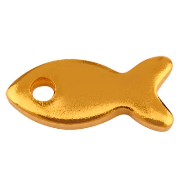 Stainless steel pendant, fish, gold-coloured, 8.5 x 4 x 0.8 mm, loop: 1 mm