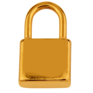 Stainless steel pendant, padlock, gold-coloured, 17.5 x 10 x 4 mm, eyelet: 5 x 7 mm