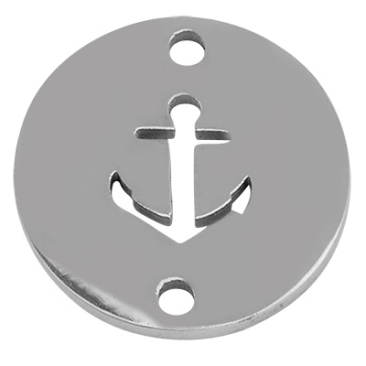 Stainless steel bracelet connector, round with anchor, silver-coloured, 12 x 1 mm, lug: 1.2 mm