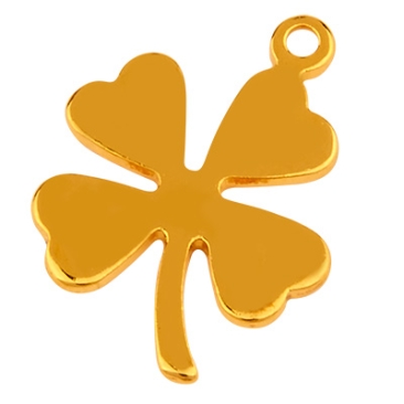 Stainless steel pendant, cloverleaf, gold-coloured, 13.5 x 10 x 0.8 mm, loop: 1 mm