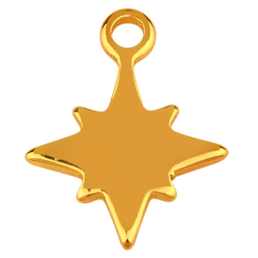 Stainless steel pendant, star, gold-coloured, 11.5 x 9.5 x 1 mm, loop: 1 mm