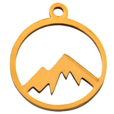 Stainless steel pendant, mountains, gold-coloured, 17 x 14.5 x 1 mm, loop: 1.5 mm