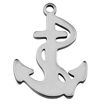 Stainless steel pendant, anchor, silver-coloured, 18 x 13 x 1 mm, loop: 1.4 mm