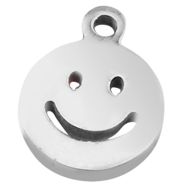 Stainless steel pendant smiley, silver-coloured, 8 x 6 x 1 mm, loop: 0.8 mm
