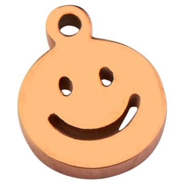 Stainless steel pendant smiley, rose gold-coloured, 8 x 6 x 1 mm, loop: 0.8 mm