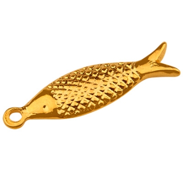 Stainless steel pendant fish, gold-coloured, 21 x 6 x 2.5 mm, eyelet: 1.5 mm
