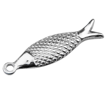 Stainless steel pendant fish, silver-coloured, 21 x 6 x 2.5 mm, loop: 1.5 mm