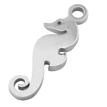 Stainless steel pendant seahorse, silver-coloured, 15 x 4.7 x 1 mm, eyelet: 1 mm