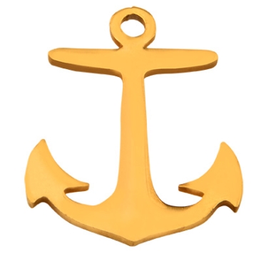 Stainless steel pendant anchor, gold-coloured, 16 x 13.5 x 1 mm, loop: 1.4 mm