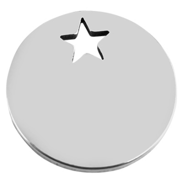 Stainless steel pendant round with star, silver coloured, 13 x 1 mm