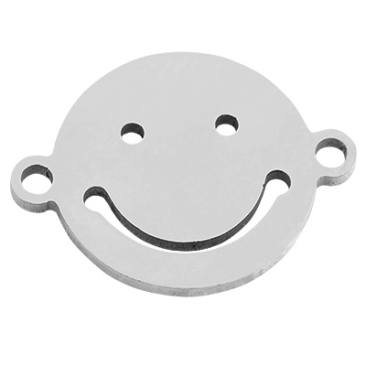 Stainless steel bracelet connector smiley, silver-coloured, 12.5 x 16.5 x 1 mm, eyelet: 1.5 mm