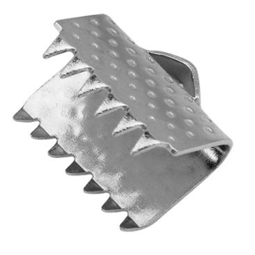 Stainless steel end caps for flat 10 mm strap with teeth, silver-coloured, 9 x 10.5 mm, eyelet: 1 x 3 mm