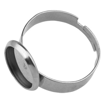 Stainless steel finger ring for round 10 mm cabochons, silver-coloured, size 7 (17 mm)