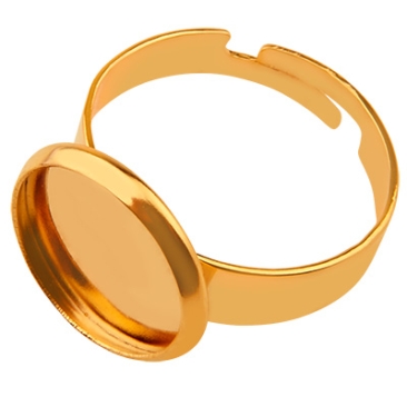 Stainless steel finger ring adjustable with adhesive surface 12 mm, gold-coloured, size 7, (17 to 18 mm)