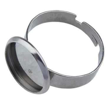 Stainless steel finger ring for round 12 mm cabochons, silver-coloured, size 7 (17 mm)
