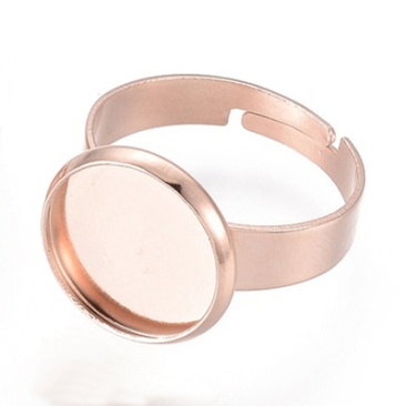 Stainless steel finger ring adjustable with adhesive surface for 12 mm round cabochons, rose gold-coloured, size 7, 17.5 mm, adjustable