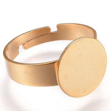 Edelstahl Fingerring für runde 12 mm Cabochons, goldfarben, Größe 7 (17 mm), verstellbar