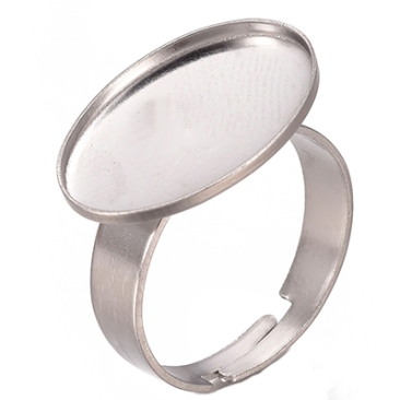 Roestvrijstalen vingerring verstelbaar voor ovale cabochons 18 x 13 mm, zilverkleurig, maat 7, diameter 17 mm