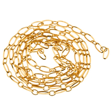 Stainless steel Figaro chain, soldered, gold-coloured, 9.5 x 4 x 0.7 mm, approx, 1 metre