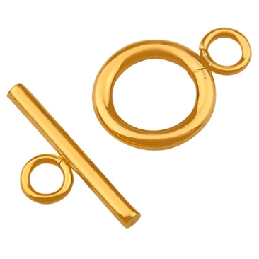 Stainless steel toggle clasp, gold-coloured, ring: 16 x 12 x 2 mm, eyelet: 2.5 mm; bar: 18 x 7 x 2 mm, eyelet: 3 mm