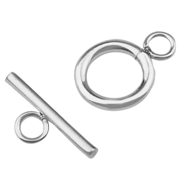 Stainless steel toggle clasp, silver-coloured, ring: 16 x 12 x 2 mm, eyelet: 2.5 mm; bar: 18 x 7 x 2 mm, eyelet: 3 mm