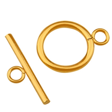 Stainless steel toggle clasp, gold-coloured, ring: 21 x 16 x 2 mm, eyelet: 3 mm; bar: 23 x 7 x 2 mm, eyelet: 3 mm