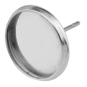 Stainless steel ear studs for round cabochons 12 mm, silver-coloured, 14 x 2 mm, pin: 0.8 mm
