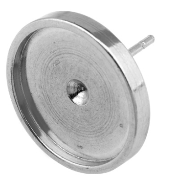Roestvrijstalen oorstekers voor ronde cabochons 12 mm, zilverkleurig, 14 x 2 mm, pin: 0,7 mm