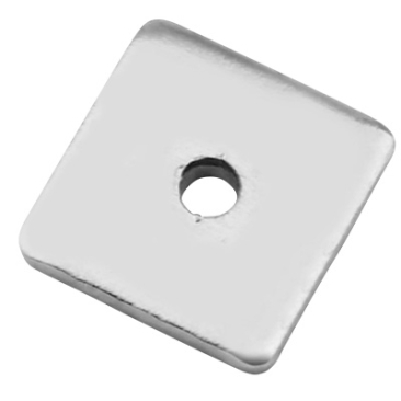 Stainless steel bead spacer square, silver-coloured, 6 x 6 x1 mm, hole: 1.2 mm