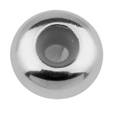 Edelstahl Schiebeverschluss, mit Gummi, Rondell, silberfarben, 8 x 4 mm, Gummiloch: 2 mm