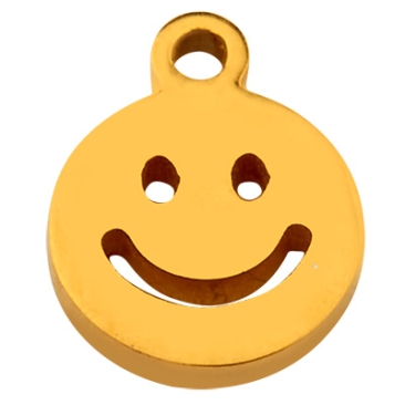 Edelmetalen hanger smiley, goudkleurig, 8 x 6 x 1 mm, oogje: 0,8 mmrn