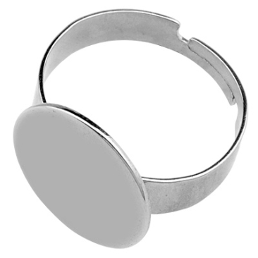 Stainless steel finger ring, round adhesive surface (14 mm), adjustable, silver-coloured, size 7, 17.5 mm