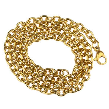 Stainless steel link chain, with lobster clasp, gold-coloured, length 45 cm
