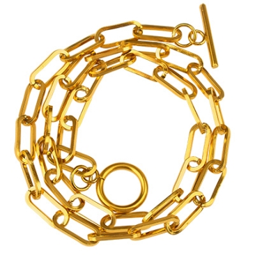 Edelstahl Paperclipkette mit Knebelverschluss, goldfarben, Länge 45 cm