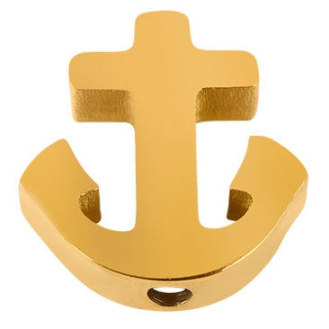Stainless steel bead anchor, gold-coloured, 14.5x14x3 mm, hole: 1.8 mm