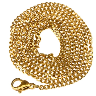 Stainless steel link chain with lobster clasp, gold-coloured, length 59.5 cm