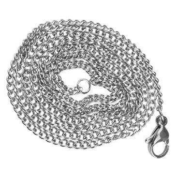 Stainless steel link chain with lobster clasp, silver-coloured, length 59.5 cm, chain links 2 x2 mm