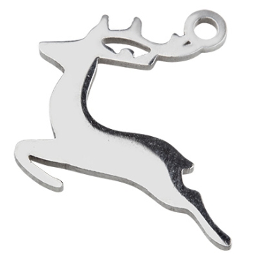 Stainless steel pendant deer, silver-coloured, 18.5x17.5x0.9 mm, loop: 1.8 mm