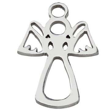 Stainless steel pendant, angel, silver-coloured, 17x12x1 mm, loop: 1.6 mm