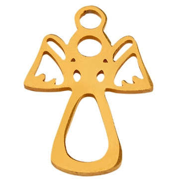 Stainless steel pendant, angel, gold-coloured, 17x12x1 mm, loop: 1.6 mm