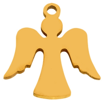 Stainless steel pendant angel, gold-coloured, 16x15x1 mm,Eyelet: 1.4 mm