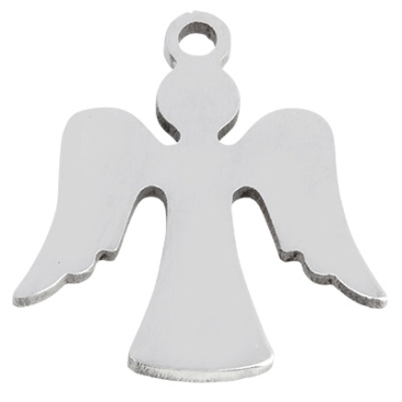 Stainless steel pendant angel, silver-coloured, 16x15x1 mm, loop: 1.4 mm