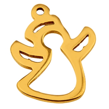 Stainless steel pendant angel, gold-coloured, 17x13x1 mm, loop: 1 mm
