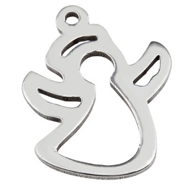 Stainless steel pendant angel, silver coloured, 17x13x1 mm, loop: 1 mm
