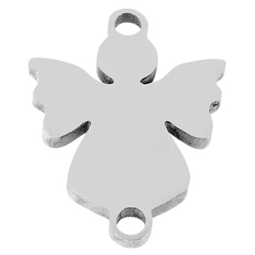 Stainless steel bracelet connector angel, silver-coloured, 16x12x1.5 mm, loop: 1.6 mm