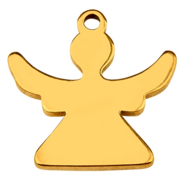 Stainless steel pendant angel, gold-coloured, 13.5x13x1 mm, loop: 1.2 mm