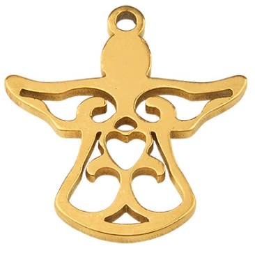 Stainless steel pendant angel, gold-coloured, 16x15x1 mm, loop: 1 mm