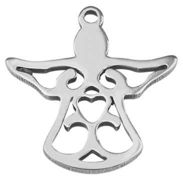 Stainless steel pendant angel, silver-coloured, 16x15x1 mm, loop: 1 mm