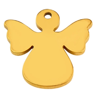 Stainless steel pendant angel, gold-coloured, 15x15x1 mm, loop: 1.2 mm